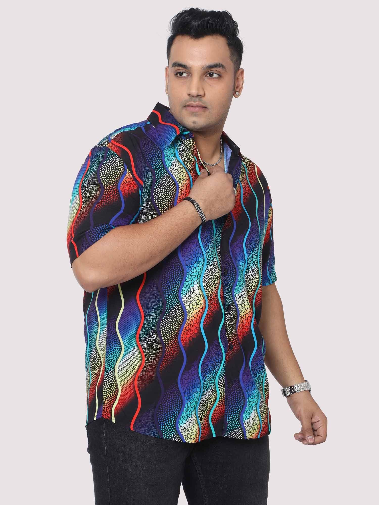 Men Plus Size Wavy mosaic art Digital Printed Half Shirt - Guniaa Fashions