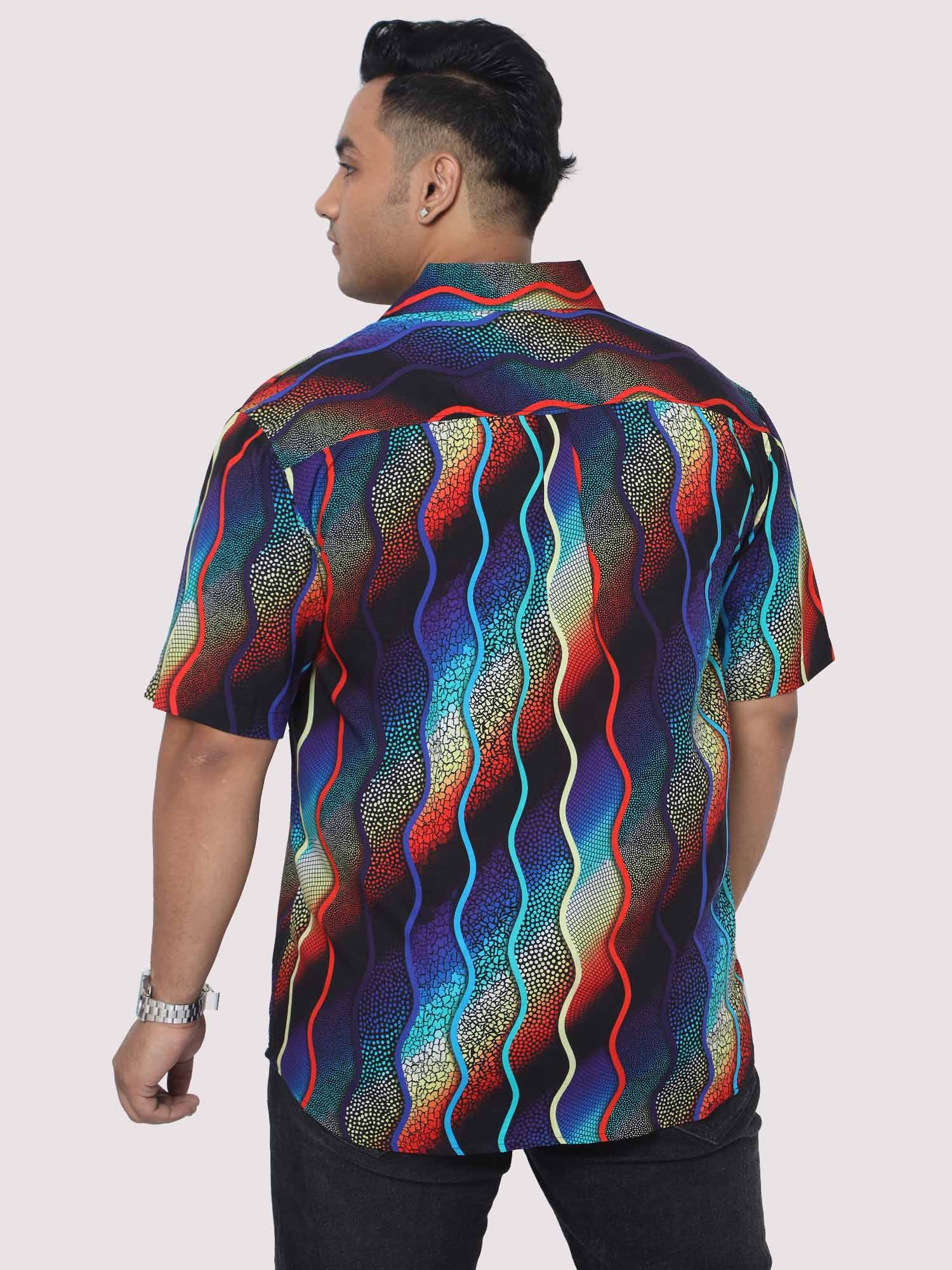 Men Plus Size Wavy mosaic art Digital Printed Half Shirt - Guniaa Fashions