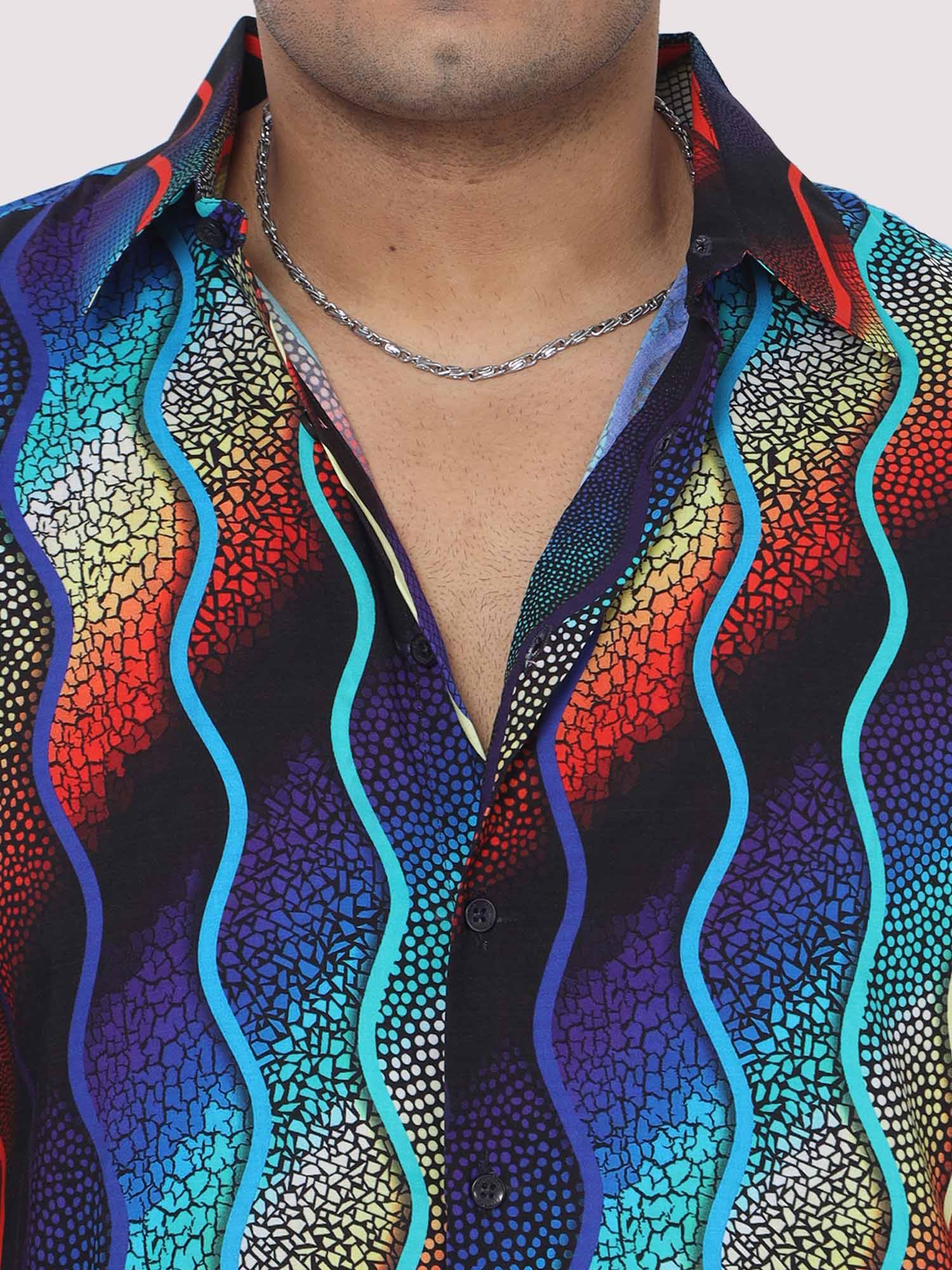 Men Plus Size Wavy mosaic art Digital Printed Half Shirt - Guniaa Fashions