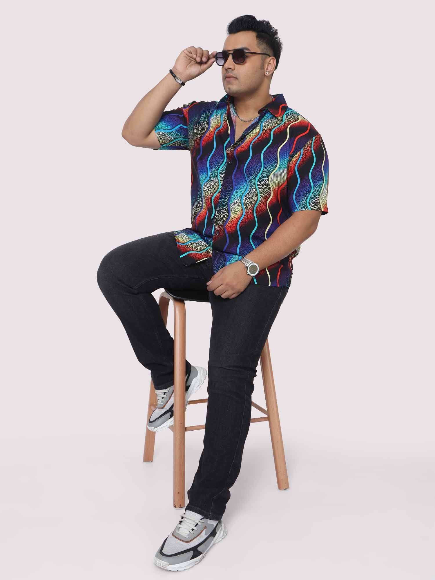 Men Plus Size Wavy mosaic art Digital Printed Half Shirt - Guniaa Fashions