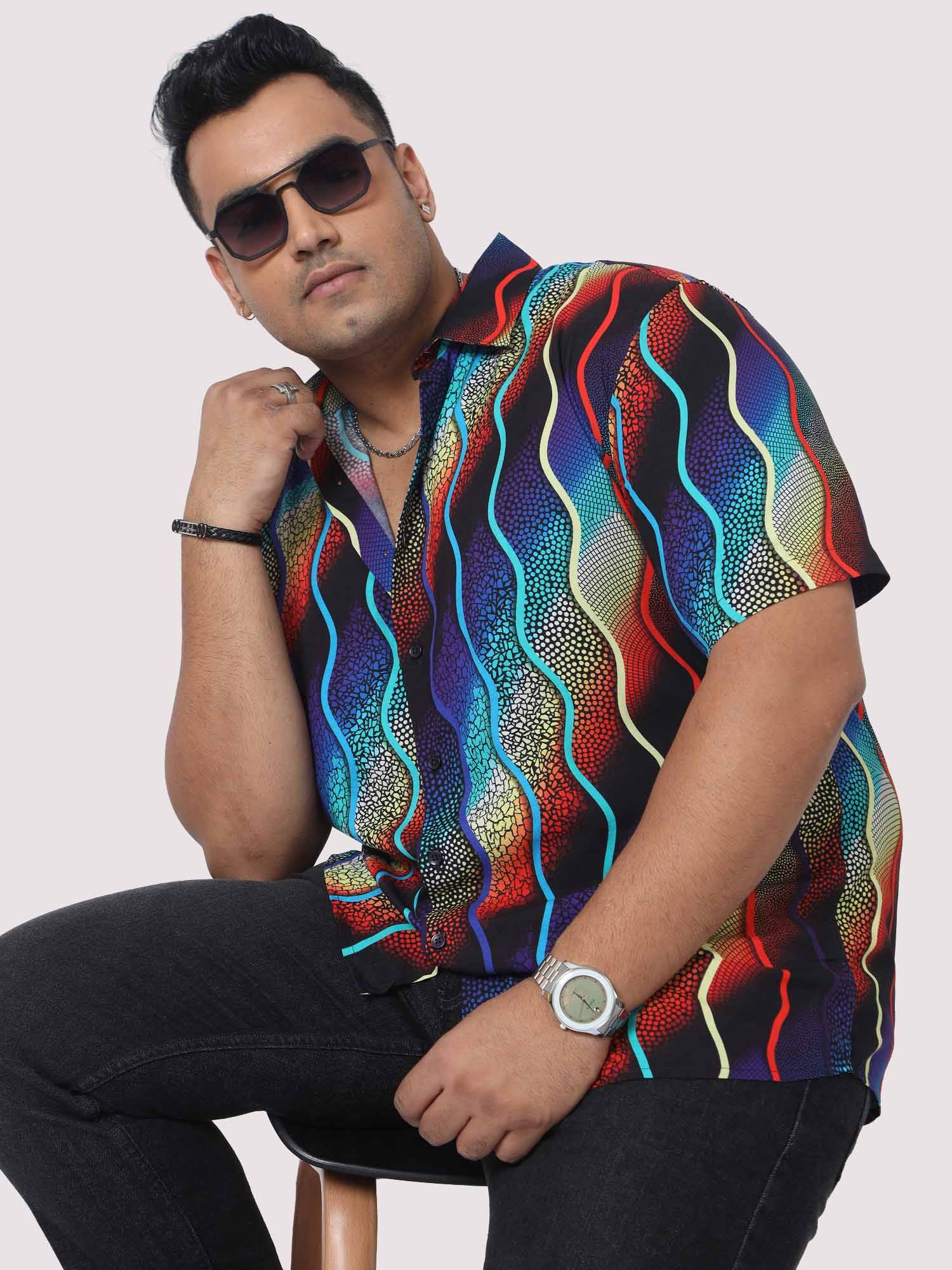 Men Plus Size Wavy mosaic art Digital Printed Half Shirt - Guniaa Fashions