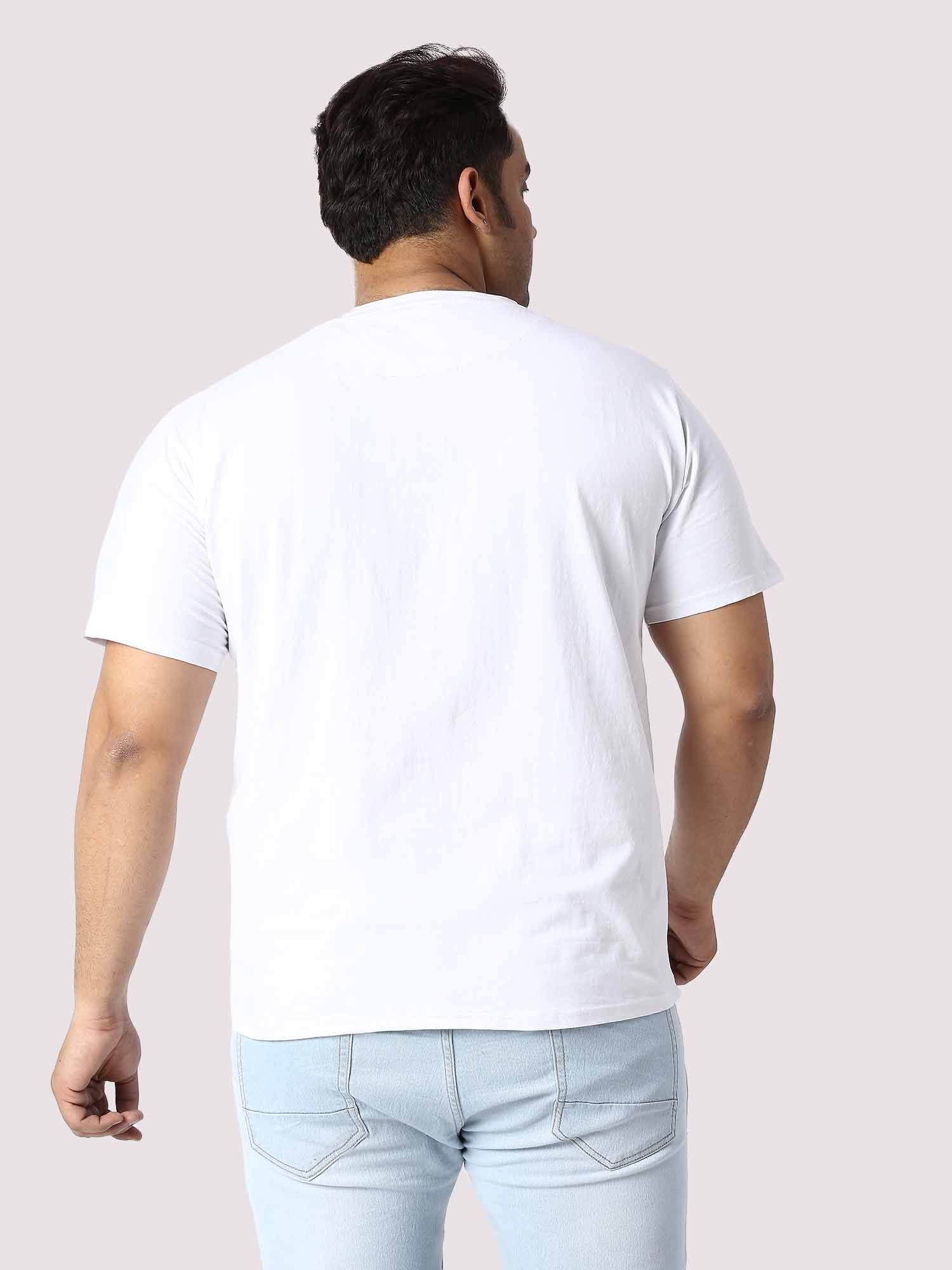 Men Plus Size White Always Be Cool Printed Round Neck T-Shirt - Guniaa Fashions