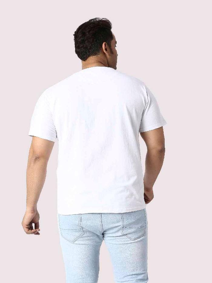 Men Plus Size White Back Customised Printed Round Neck T-Shirt - Guniaa Fashions