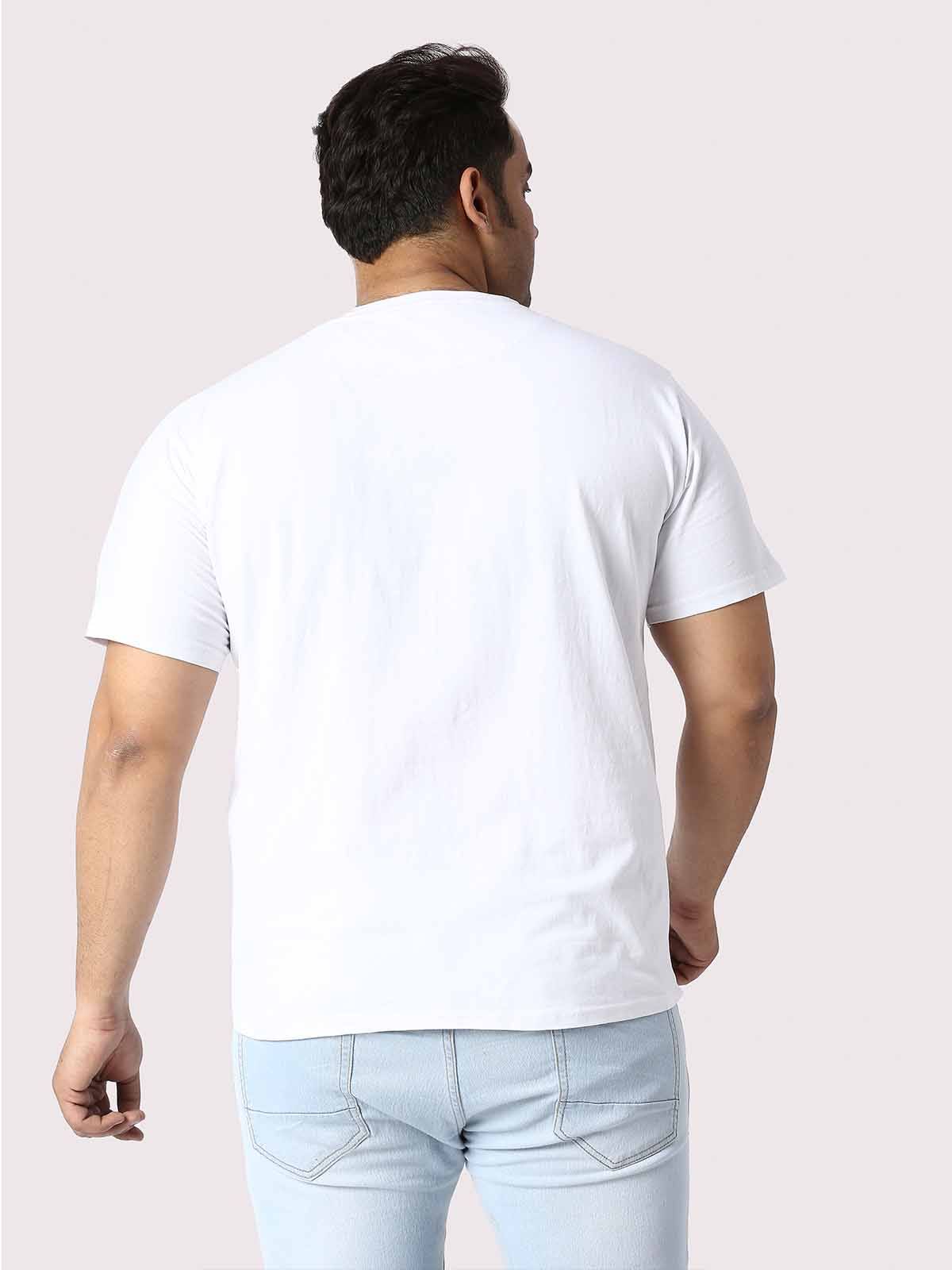 Men Plus Size White Brooklyn Printed Round Neck T-Shirt - Guniaa Fashions