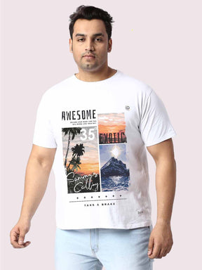 Men Plus Size White Colorful Graphic Printed Round Neck T-Shirt - Guniaa Fashions