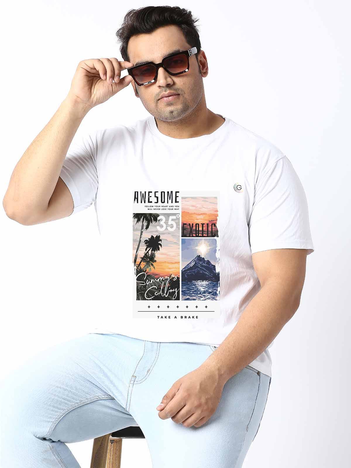 Men Plus Size White Colorful Graphic Printed Round Neck T-Shirt - Guniaa Fashions