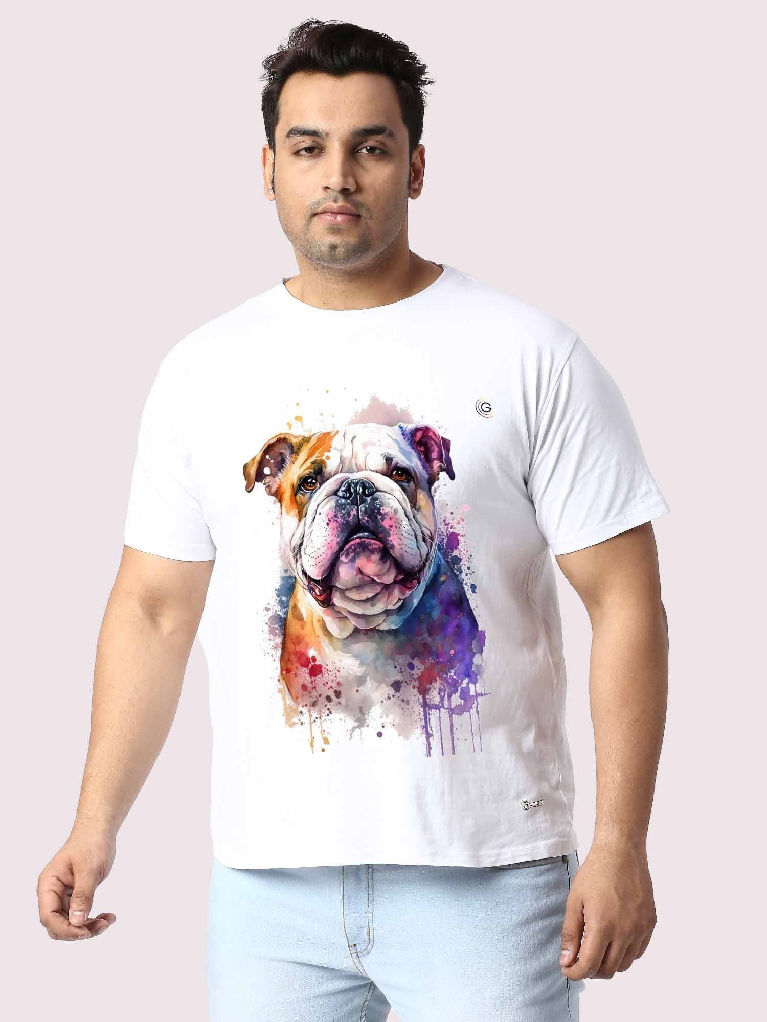 Men Plus Size White Dog Printed Round Neck T-Shirt - Guniaa Fashions