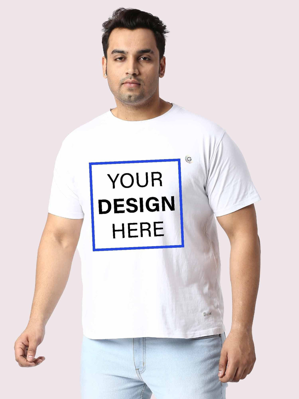 Men Plus Size White Front Customised Printed Round Neck T-Shirt - Guniaa Fashions