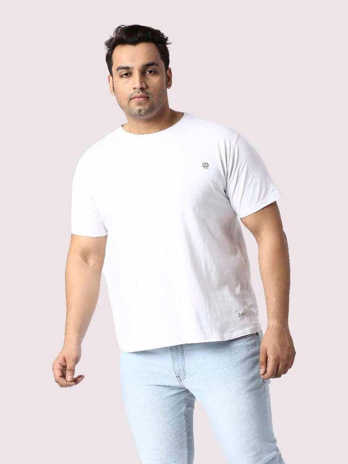 Men Plus Size White Front Customised Printed Round Neck T-Shirt - Guniaa Fashions