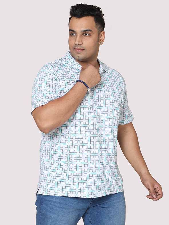 Men Plus Size White Grey Connecting Checks Digital Printed Polo Collar T-shirt - Guniaa Fashions