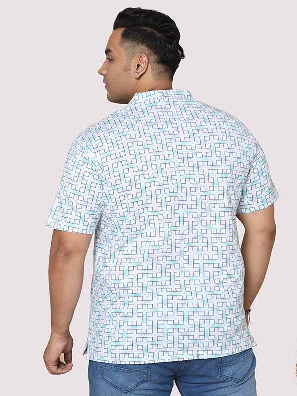 Men Plus Size White Grey Connecting Checks Digital Printed Polo Collar T-shirt - Guniaa Fashions