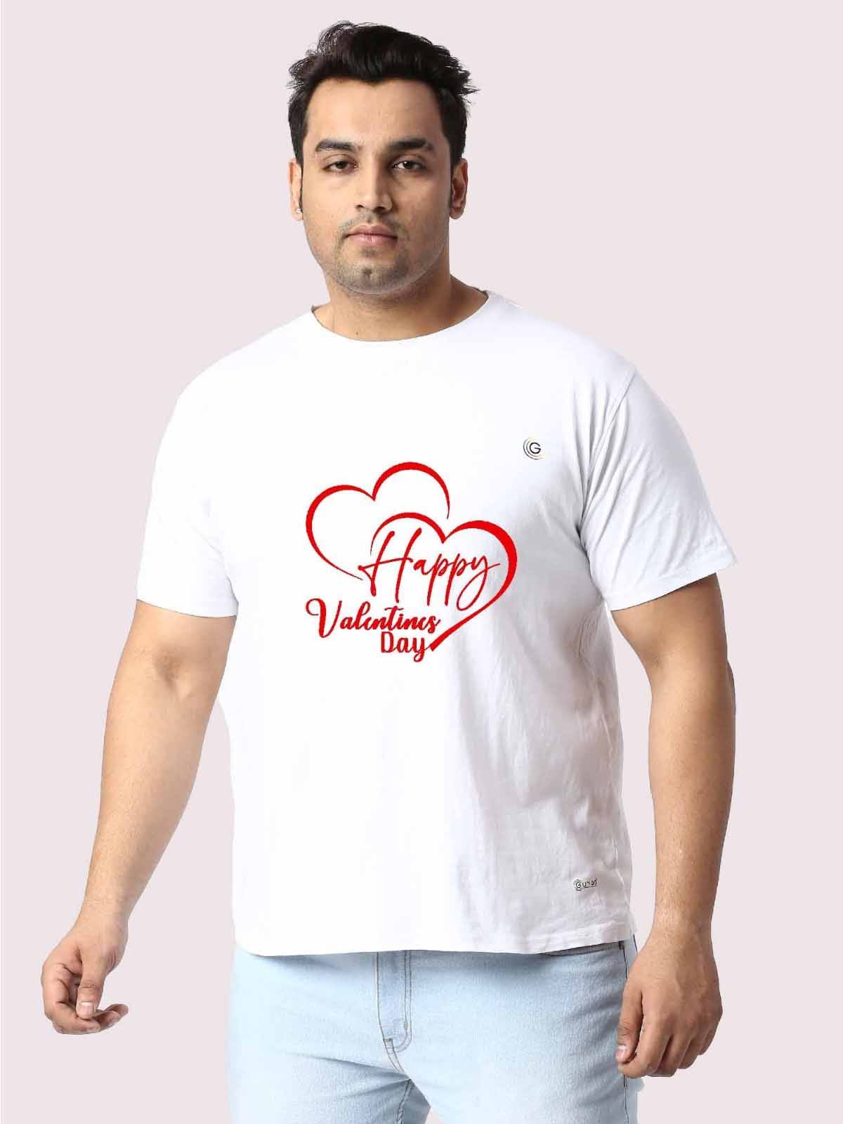 Men Plus Size White Love Valentine's Day Printed Round Neck T-Shirt - Guniaa Fashions