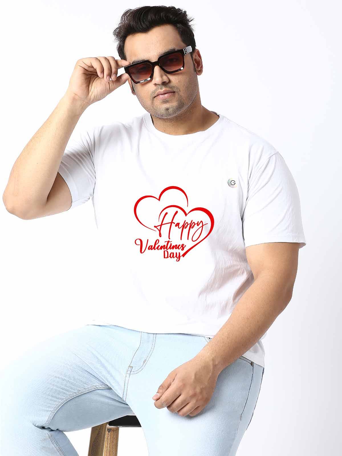 Men Plus Size White Love Valentine's Day Printed Round Neck T-Shirt - Guniaa Fashions
