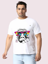 Men Plus Size WhIte Monkey with Goggles Printed Round Neck T-Shirt - Guniaa Fashions
