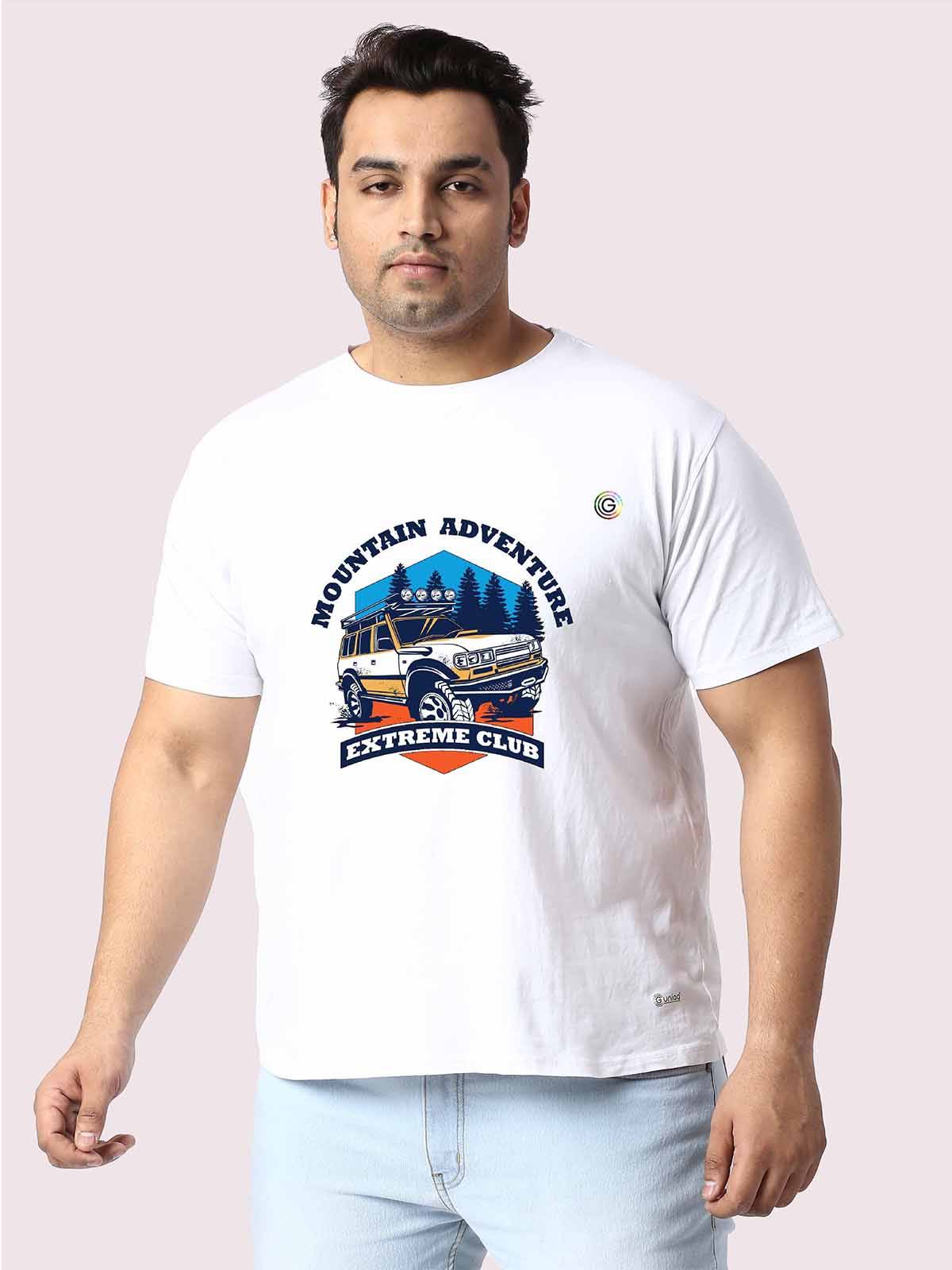 Men Plus Size White Mountain Adventure Printed Round Neck T-Shirt - Guniaa Fashions