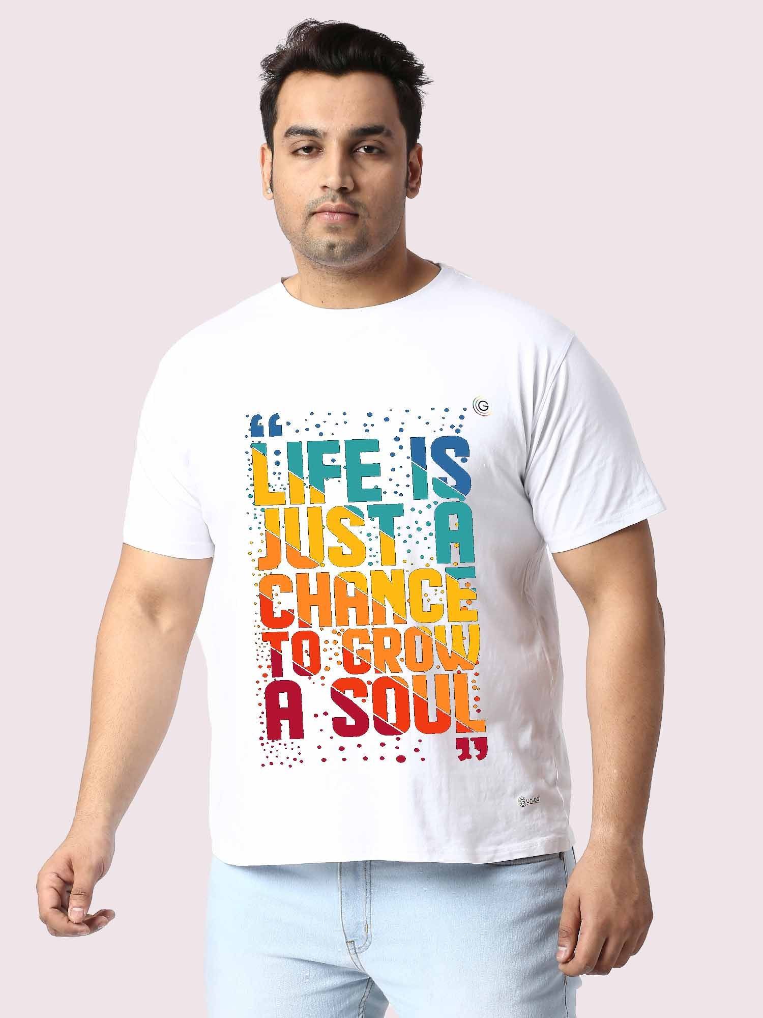 Men Plus Size WhIte Typography Printed Round Neck T-Shirt - Guniaa Fashions