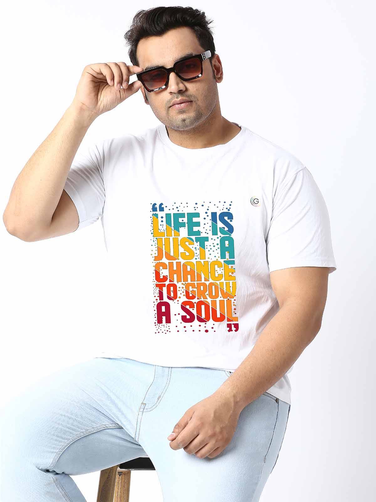 Men Plus Size WhIte Typography Printed Round Neck T-Shirt - Guniaa Fashions