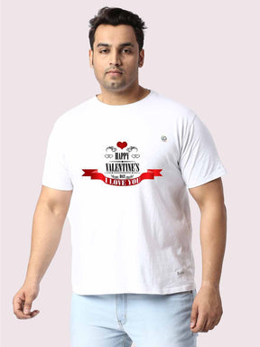 Men Plus Size White Valentine Printed Round Neck T-Shirt - Guniaa Fashions