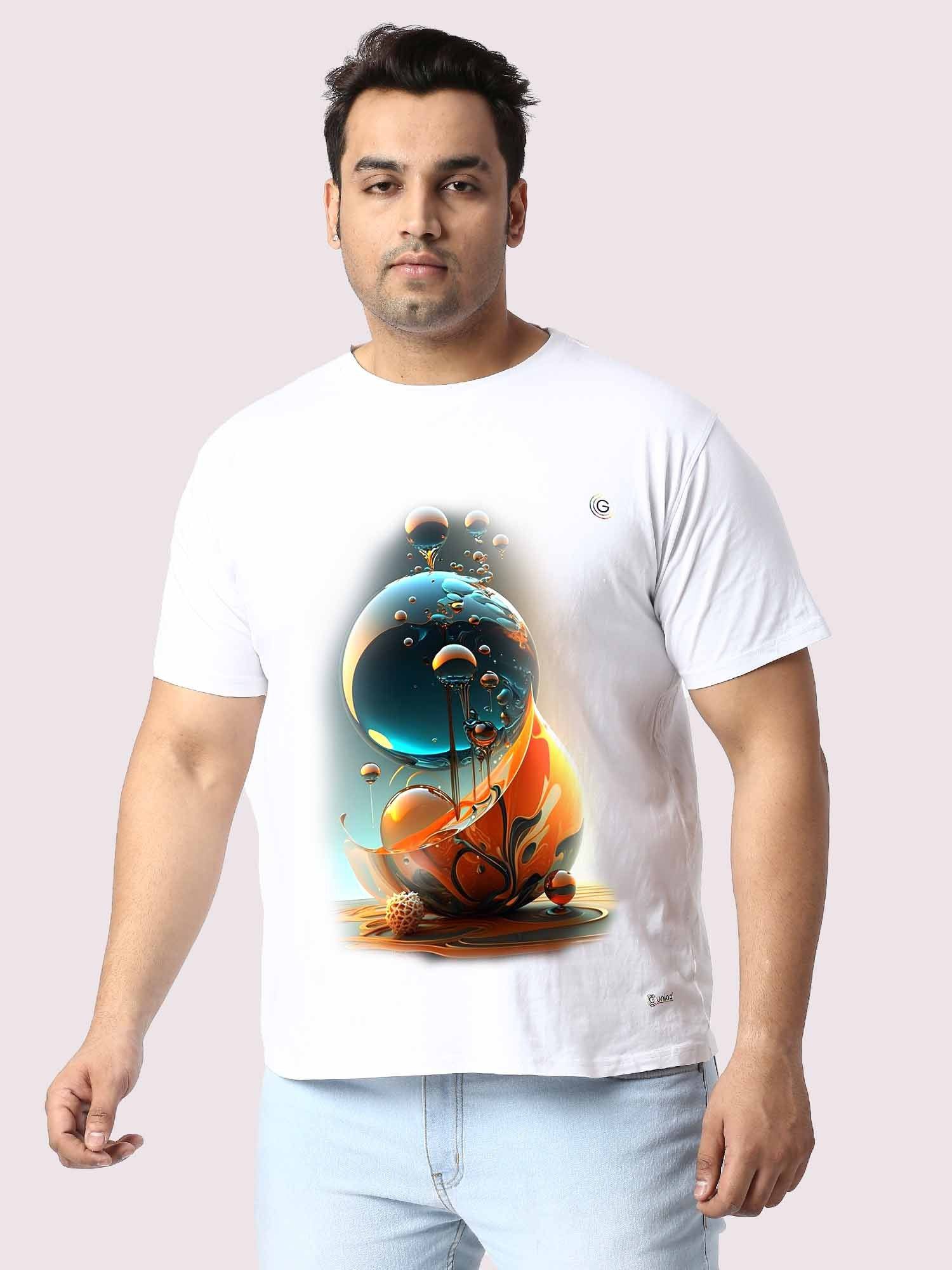 Men Plus Size White Water Bubble Circle Round Neck T-Shirt - Guniaa Fashions