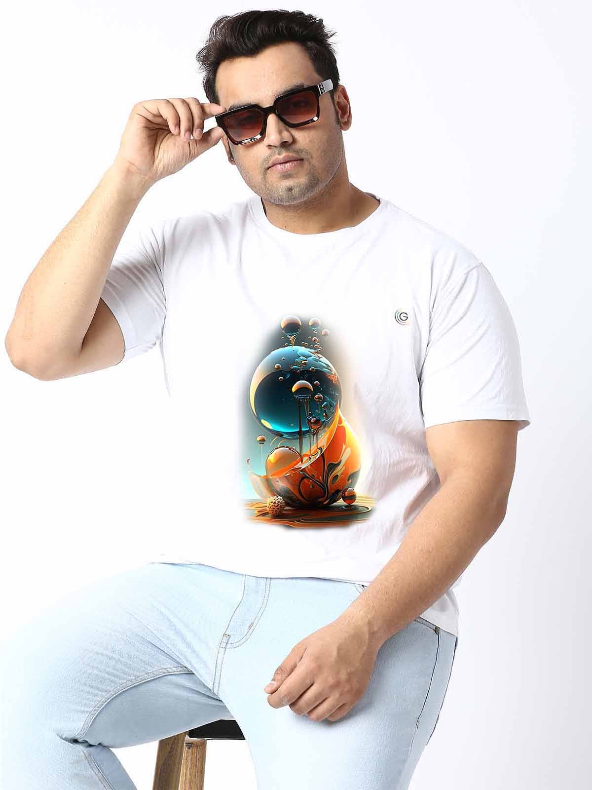 Men Plus Size White Water Bubble Circle Round Neck T-Shirt - Guniaa Fashions