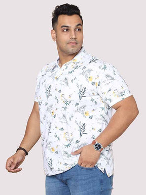 Men Plus Size Yellow Flower Digital Printed Polo Collar T-shirt - Guniaa Fashions