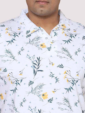 Men Plus Size Yellow Flower Digital Printed Polo Collar T-shirt - Guniaa Fashions