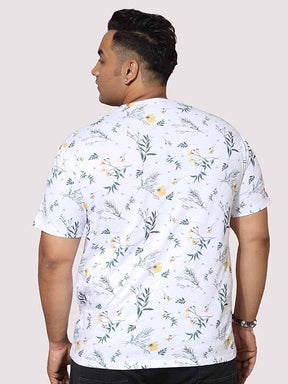 Men Plus Size Yellow Flower Digital Printed Round Neck T-Shirt - Guniaa Fashions