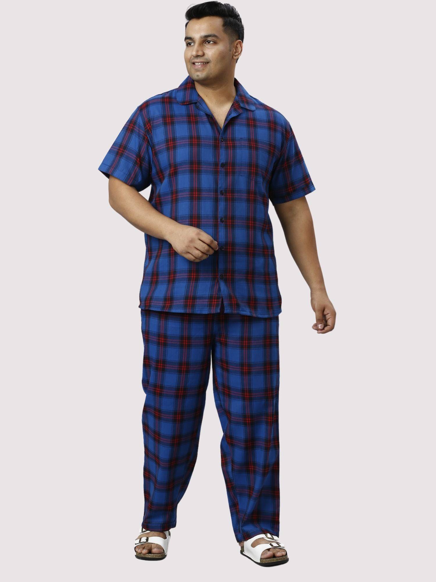 Midnight Blue Checks Printed Full Co-ords Set Men's Plus Size - Guniaa Fashions