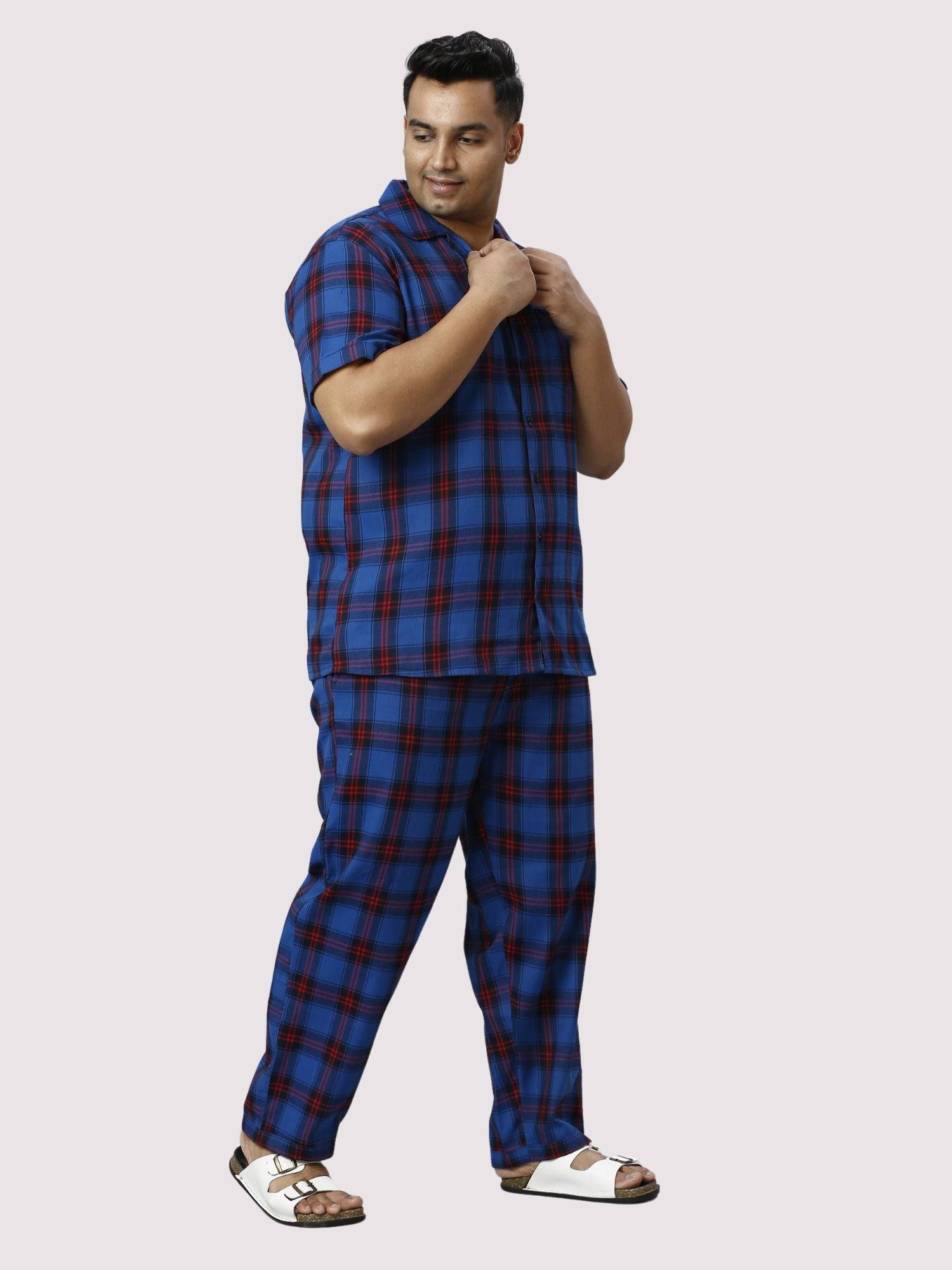 Midnight Blue Checks Printed Full Co-ords Set Men's Plus Size - Guniaa Fashions