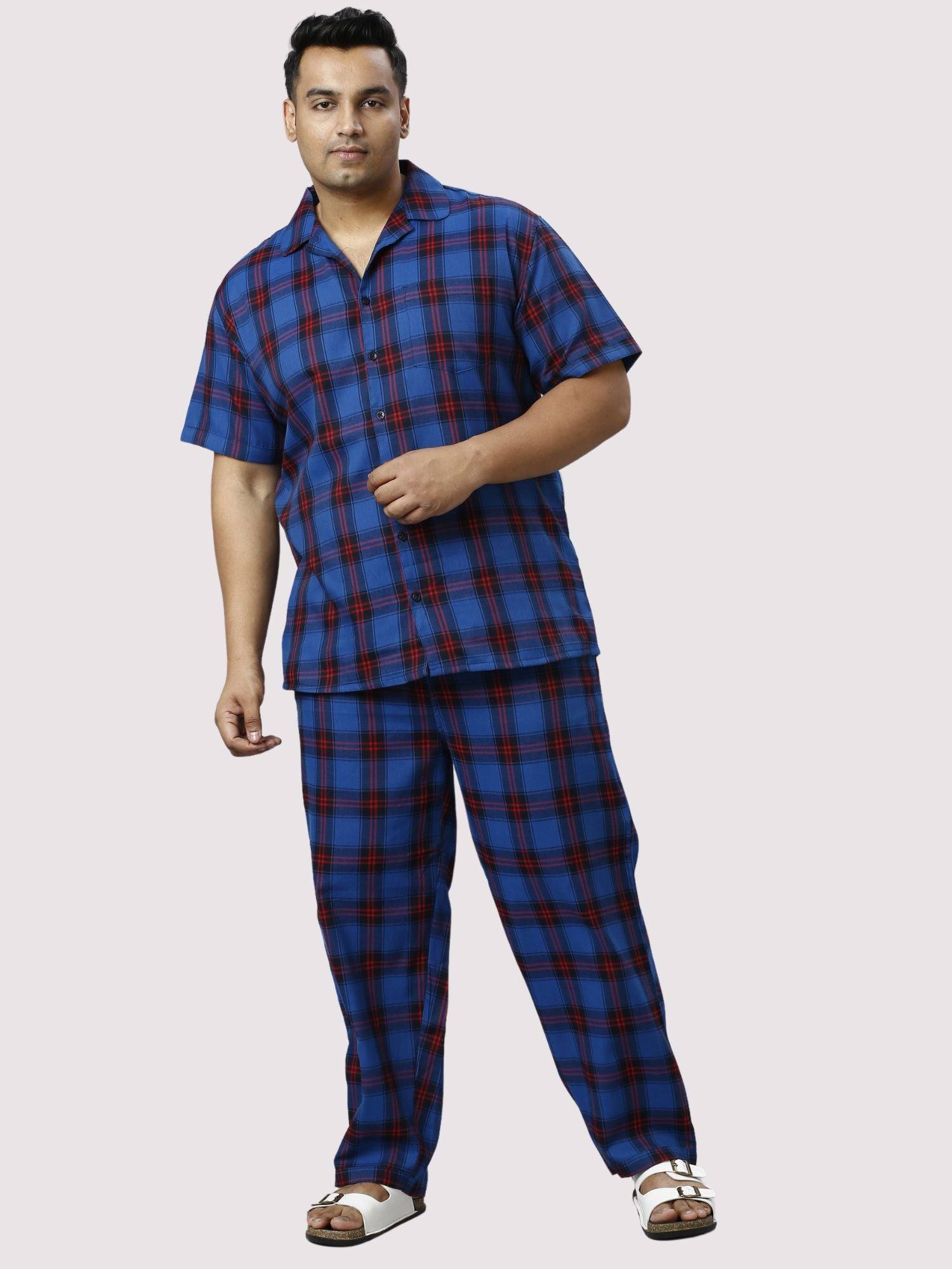 Midnight Blue Checks Printed Full Co-ords Set Men's Plus Size - Guniaa Fashions