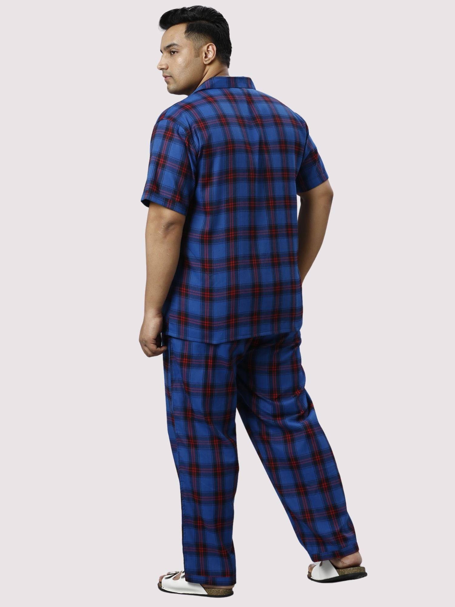 Midnight Blue Checks Printed Full Co-ords Set Men's Plus Size - Guniaa Fashions