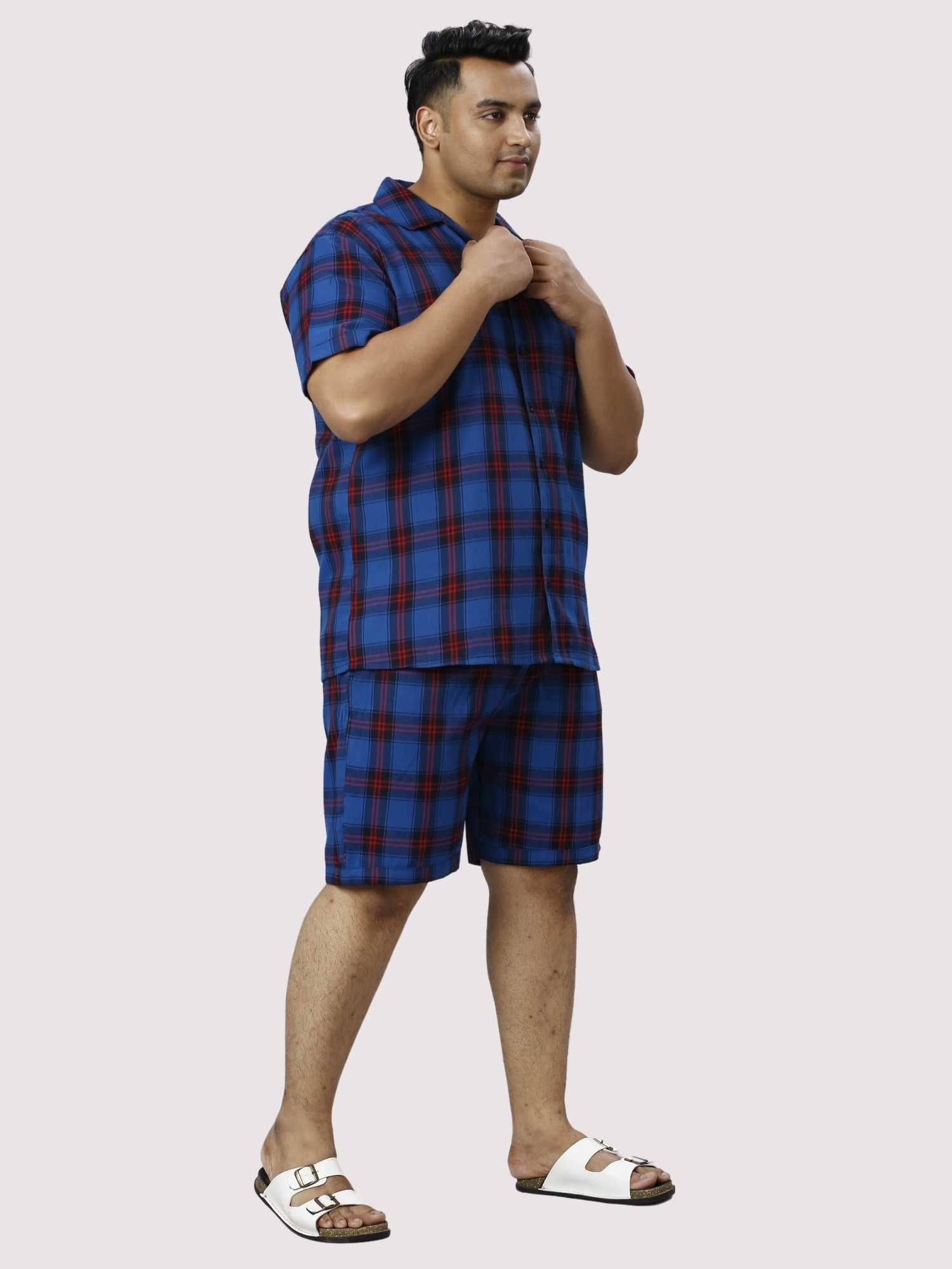 Midnight Blue Checks Printed Half Co-ords Set Men's Plus Size - Guniaa Fashions