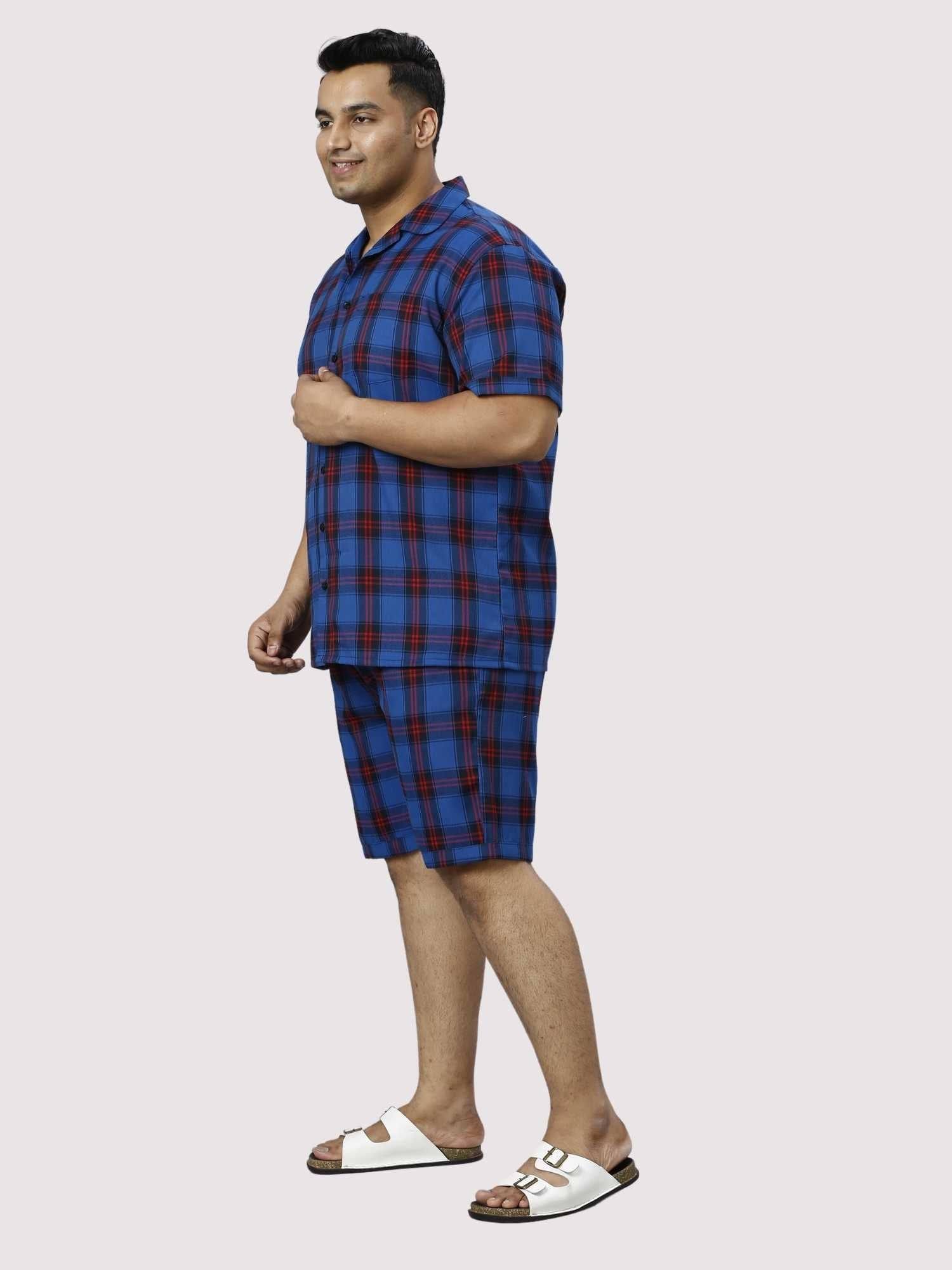 Midnight Blue Checks Printed Half Co-ords Set Men's Plus Size - Guniaa Fashions