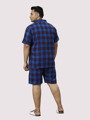 Midnight Blue Checks Printed Half Co-ords Set Men's Plus Size - Guniaa Fashions