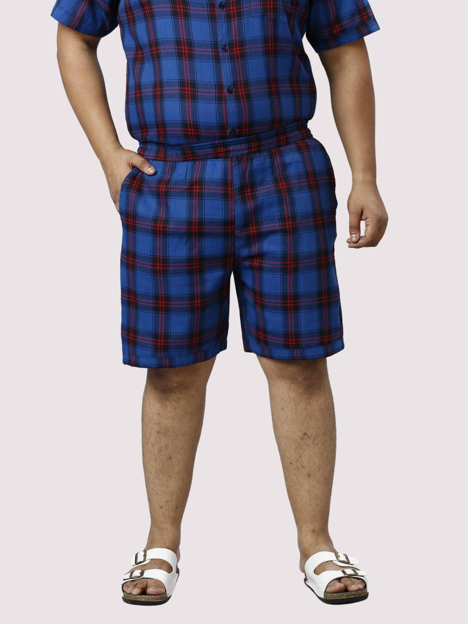 Midnight Blue Checks Printed Half Co-ords Set Men's Plus Size - Guniaa Fashions