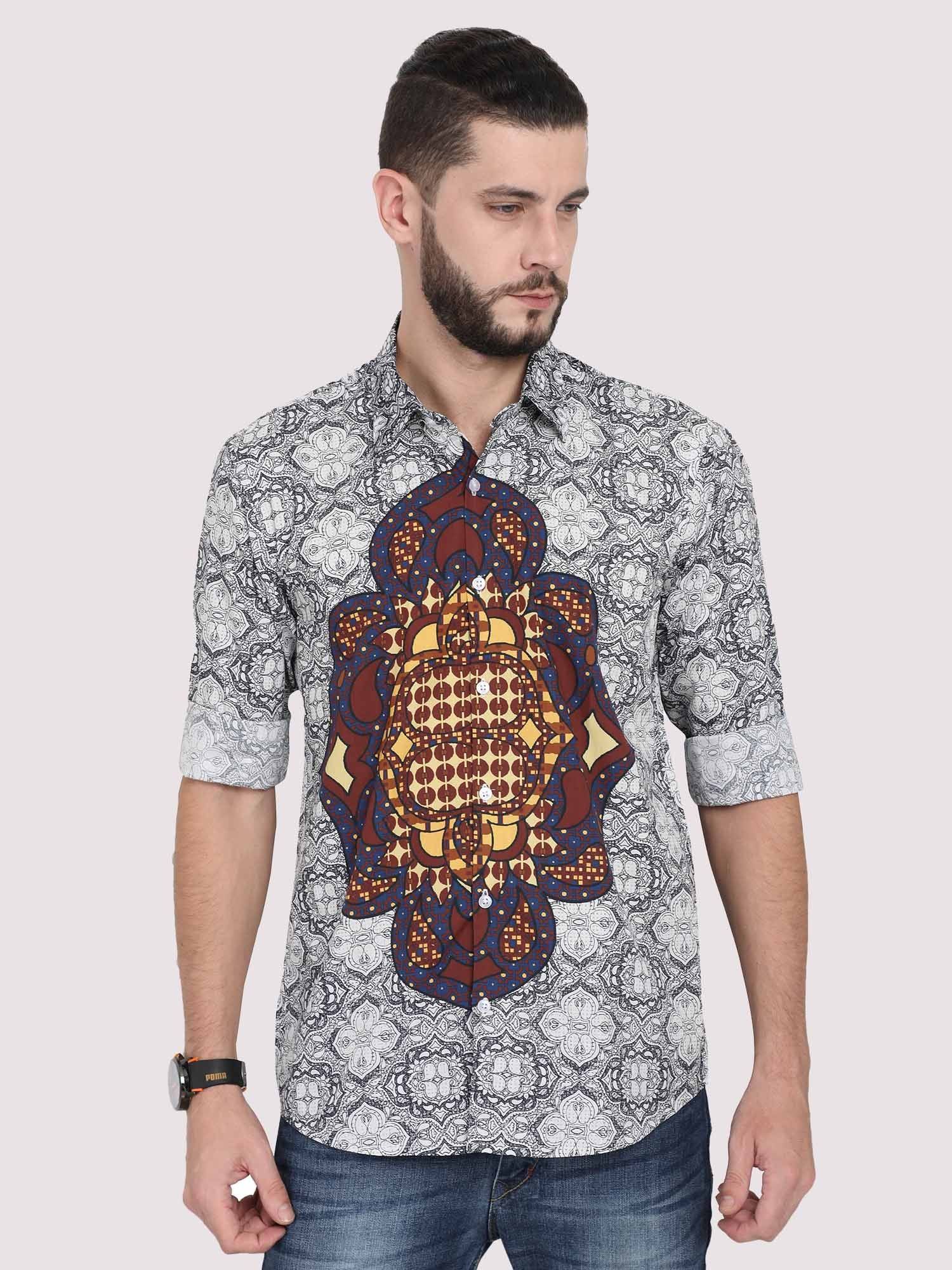 Modern Grey Geometric Party Wear Shirt - Guniaa Fashions