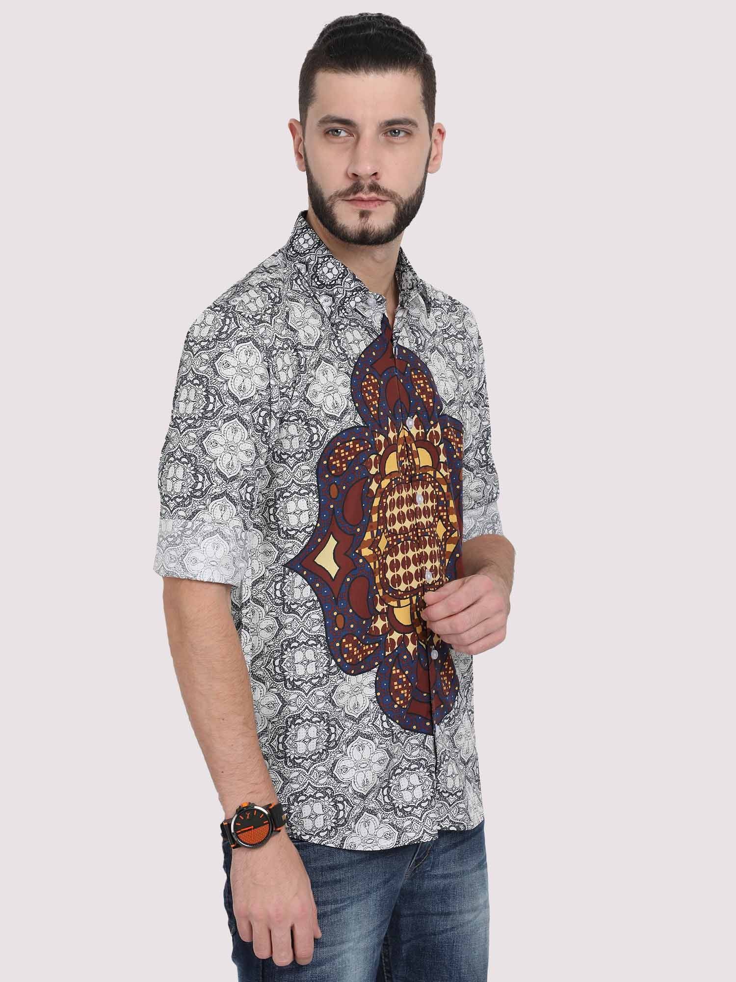 Modern Grey Geometric Party Wear Shirt - Guniaa Fashions