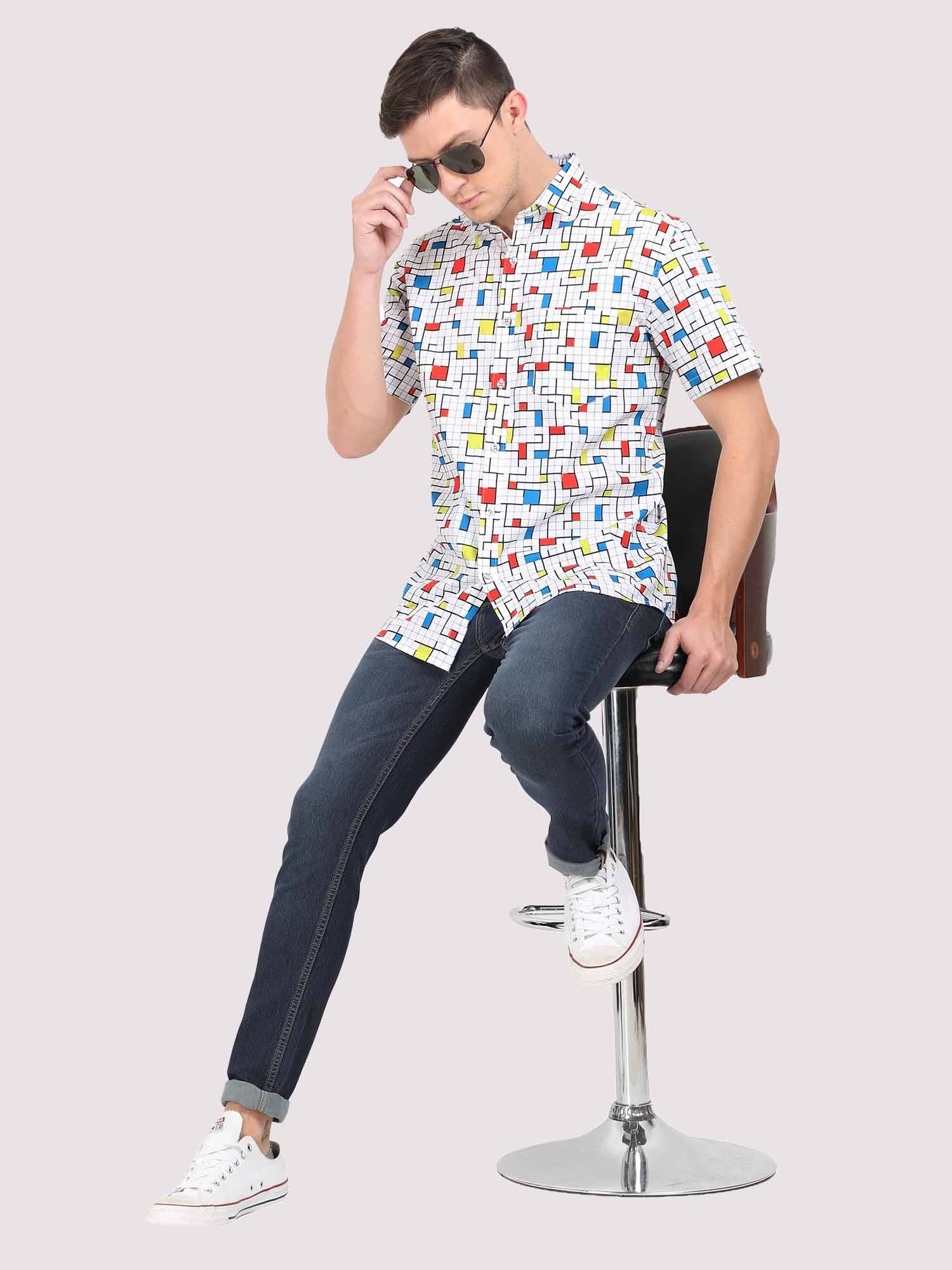 Mondrain Men's Printed Casual Half Shirt - Guniaa Fashions