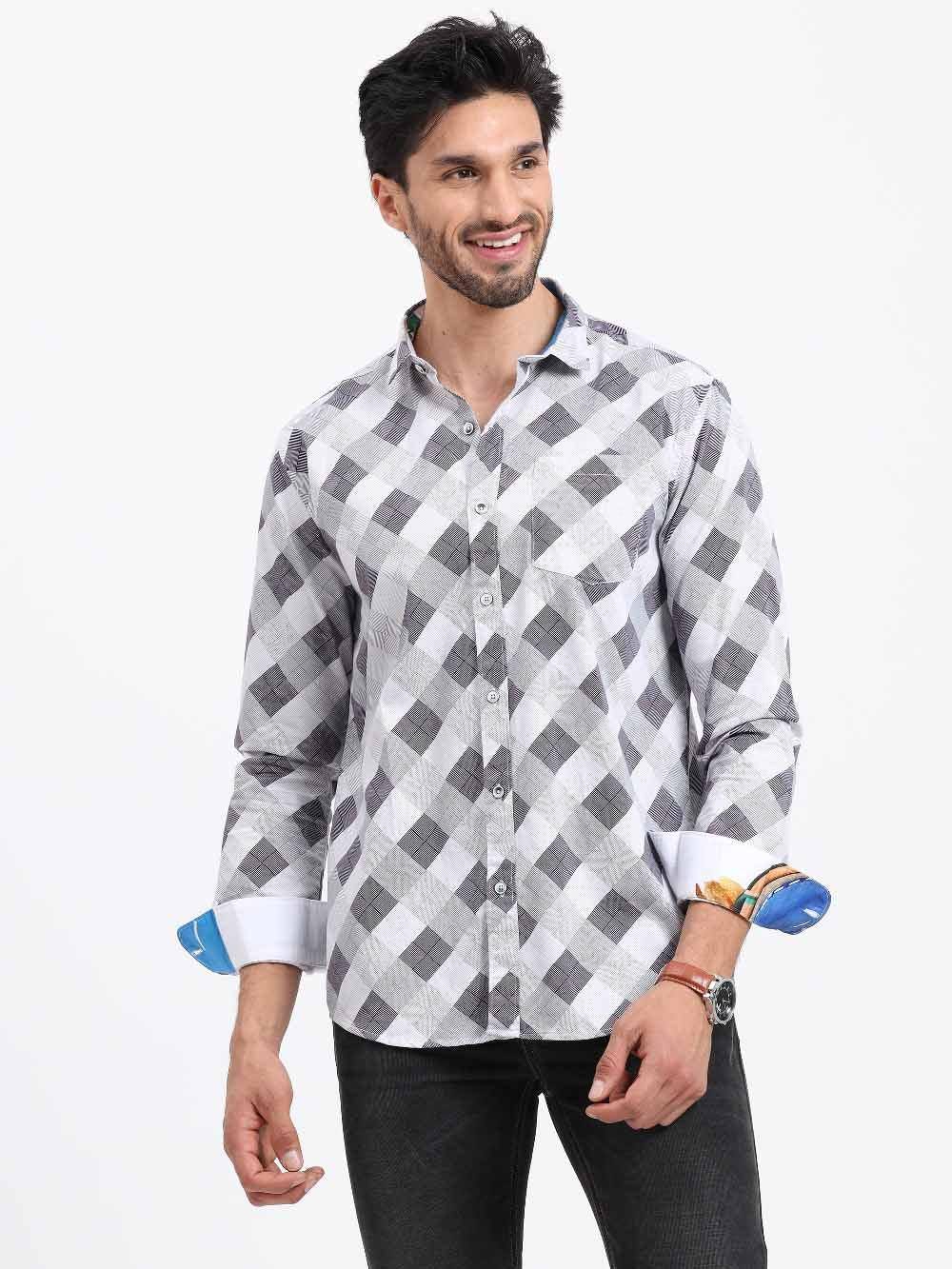 Monochrome Fun Printed Full Sleeve Shirt - Guniaa Fashions