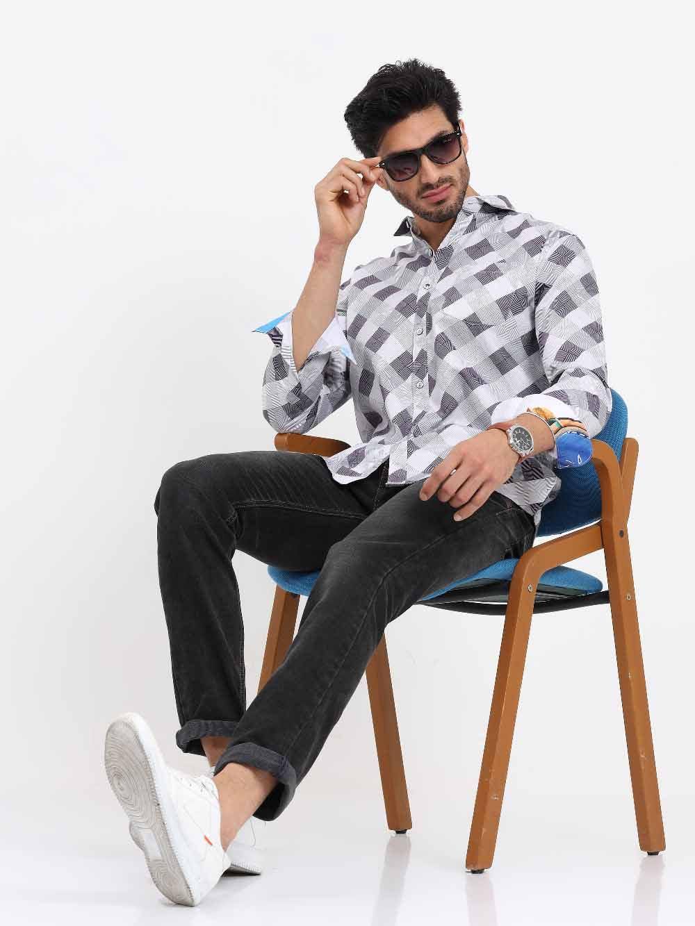 Monochrome Fun Printed Full Sleeve Shirt - Guniaa Fashions