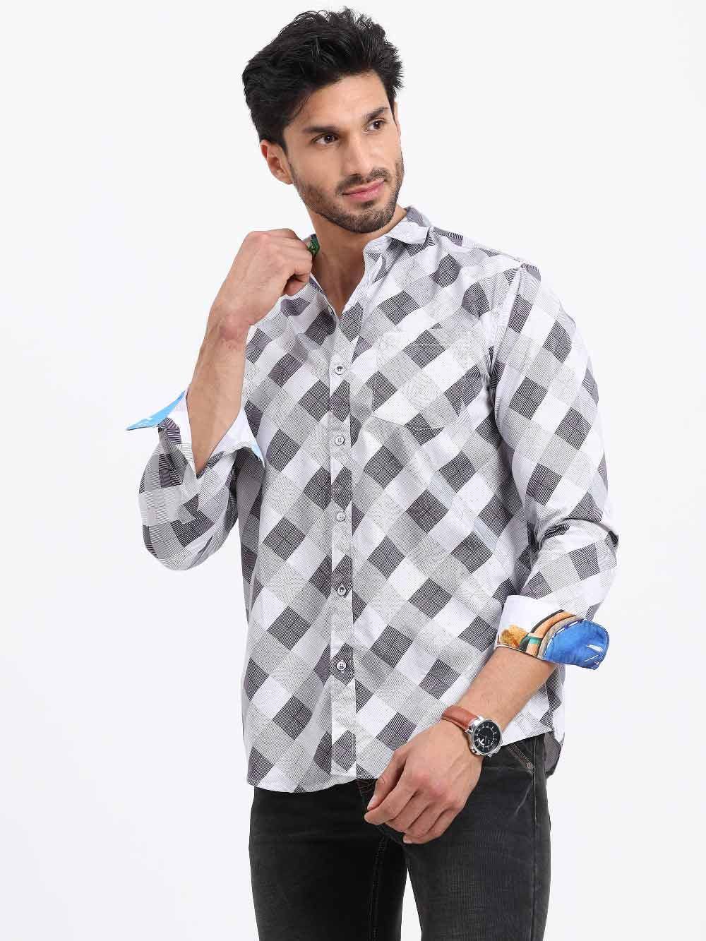 Monochrome Fun Printed Full Sleeve Shirt - Guniaa Fashions