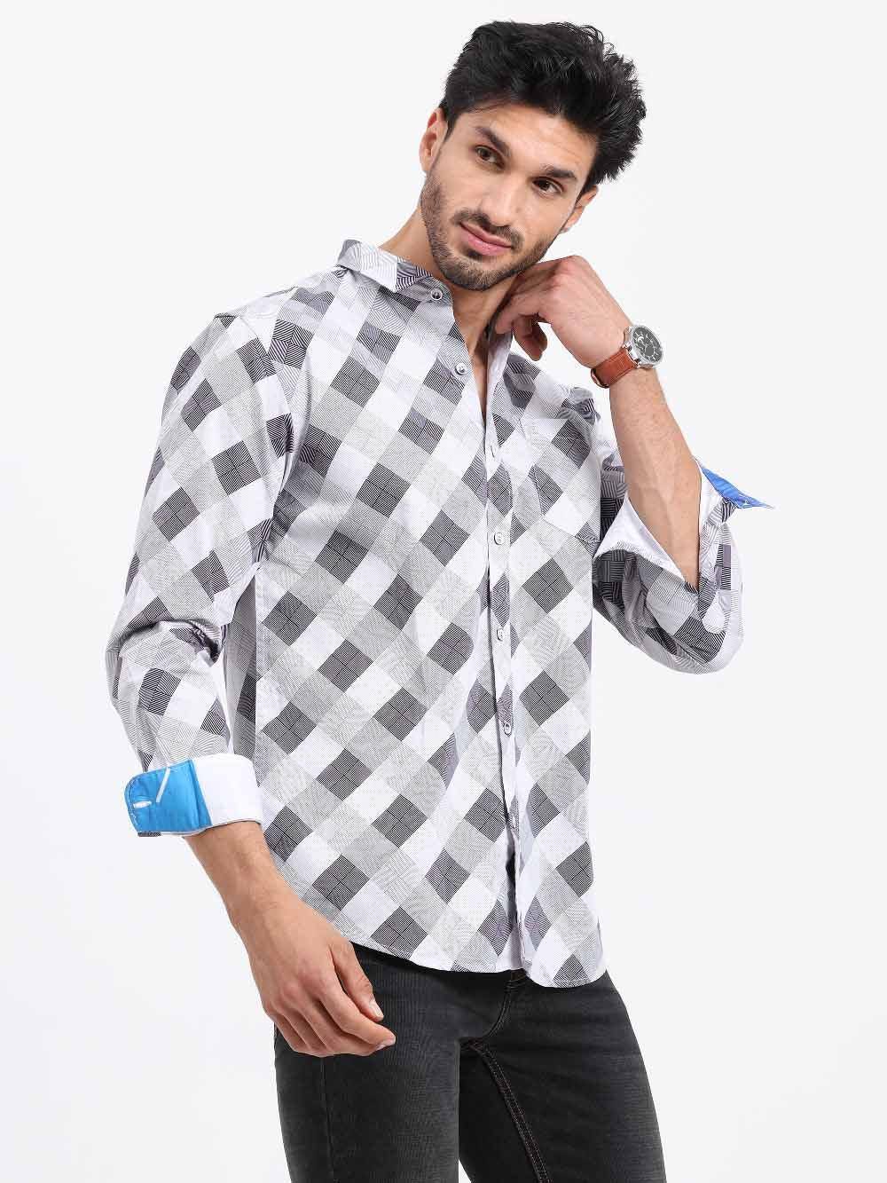 Monochrome Fun Printed Full Sleeve Shirt - Guniaa Fashions