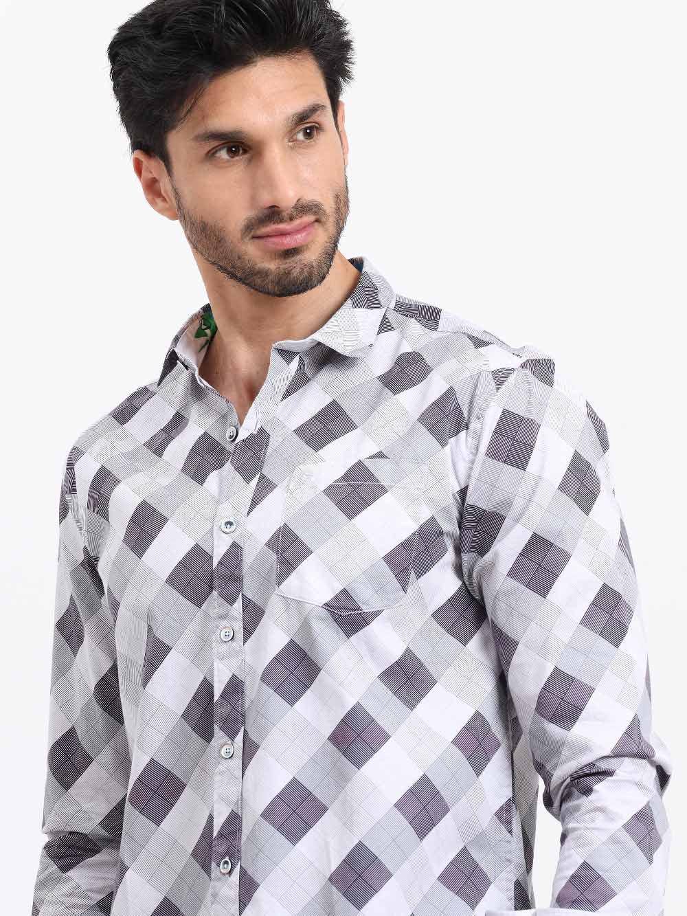 Monochrome Fun Printed Full Sleeve Shirt - Guniaa Fashions