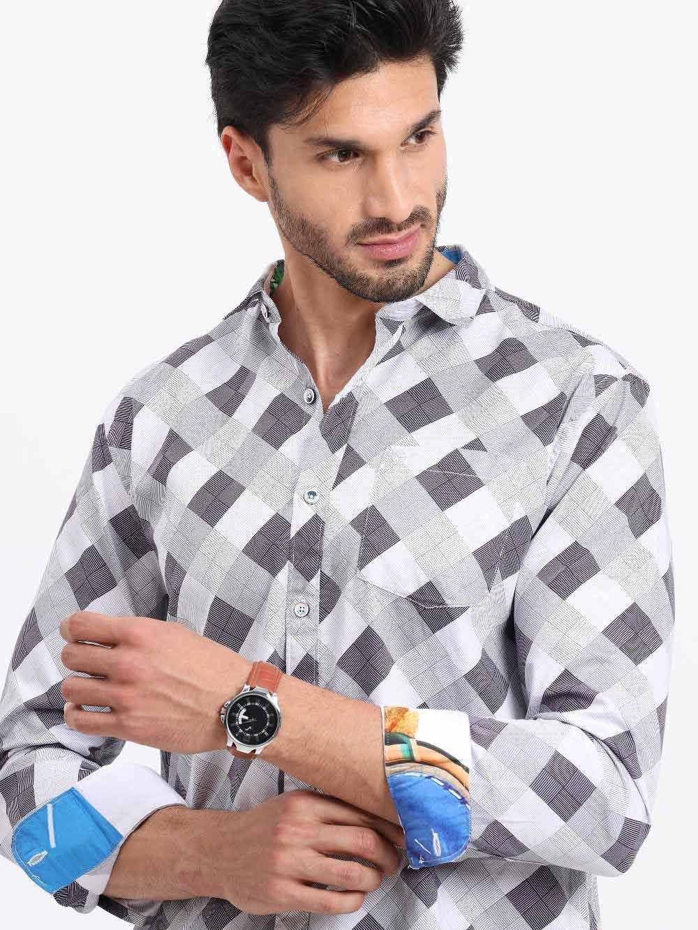 Monochrome Fun Printed Full Sleeve Shirt - Guniaa Fashions