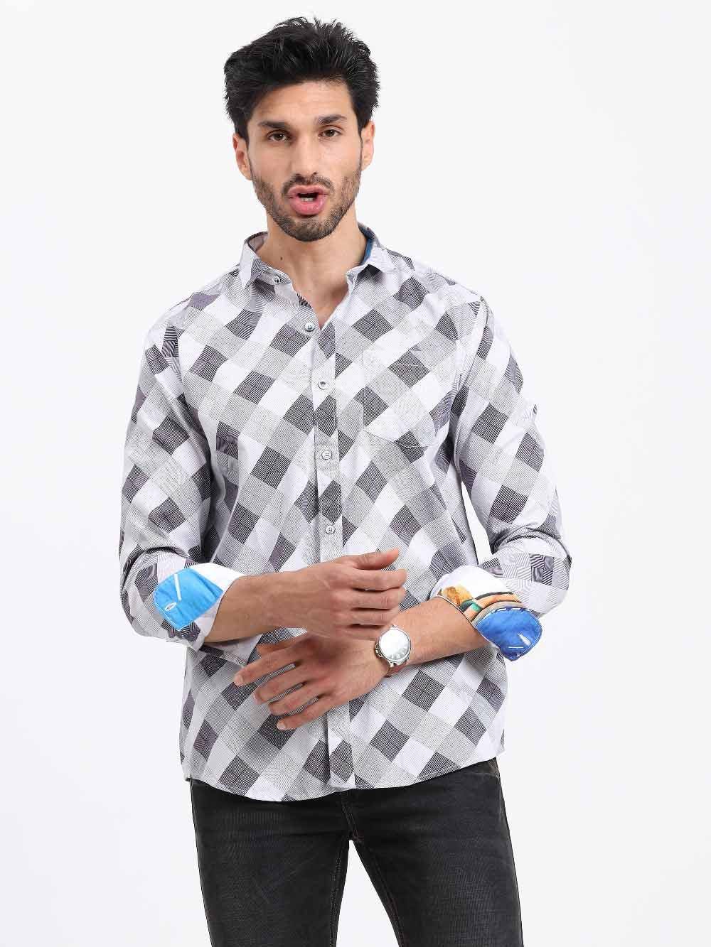 Monochrome Fun Printed Full Sleeve Shirt - Guniaa Fashions