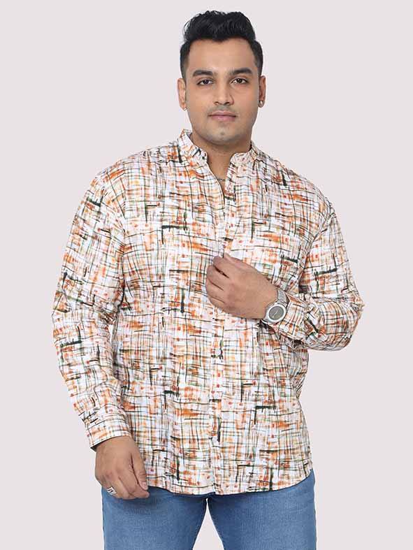 Mustard Mozaic Printed Chinese Collar Plus Size Full Shirt - Guniaa Fashions