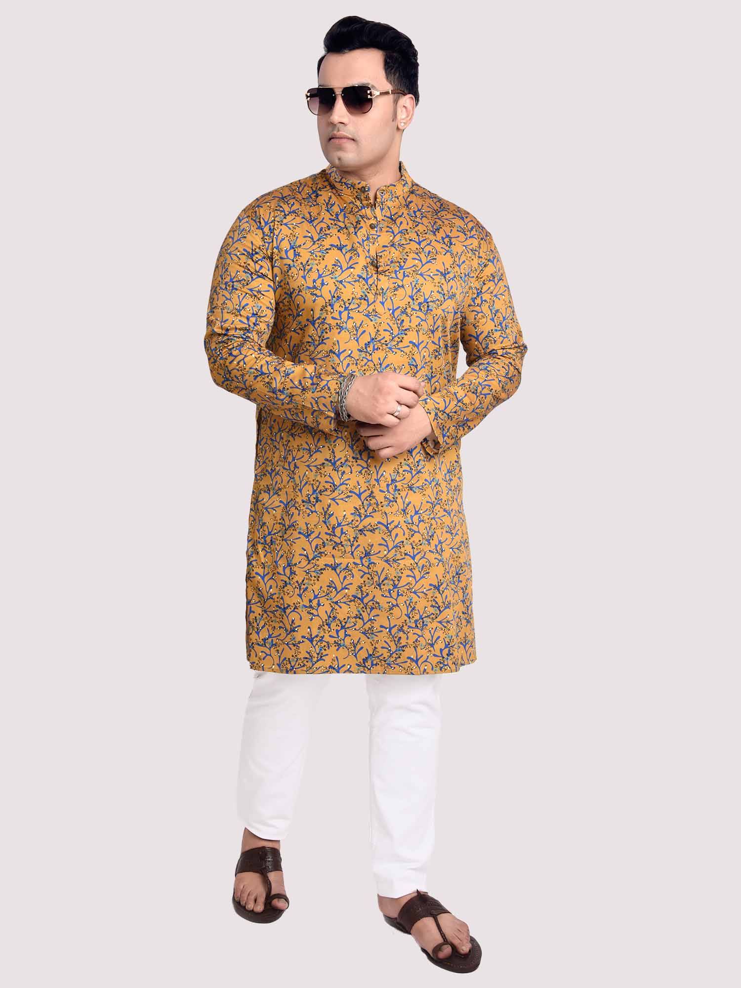 Mustardy Digital Printed Kurta Men's Plus Size - Guniaa Fashions