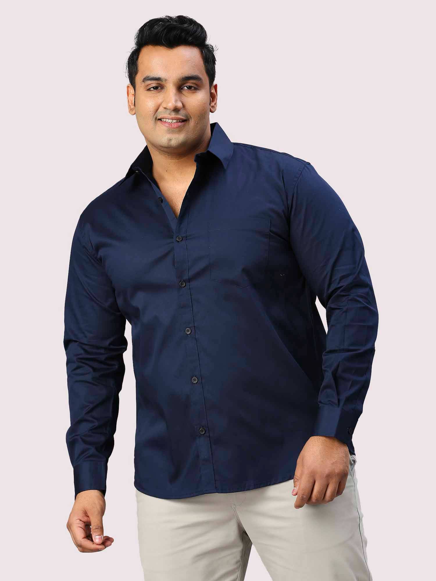 Navy Blue Pure Cotton Full Sleeve Shirt Men's Plus Size - Guniaa Fashions