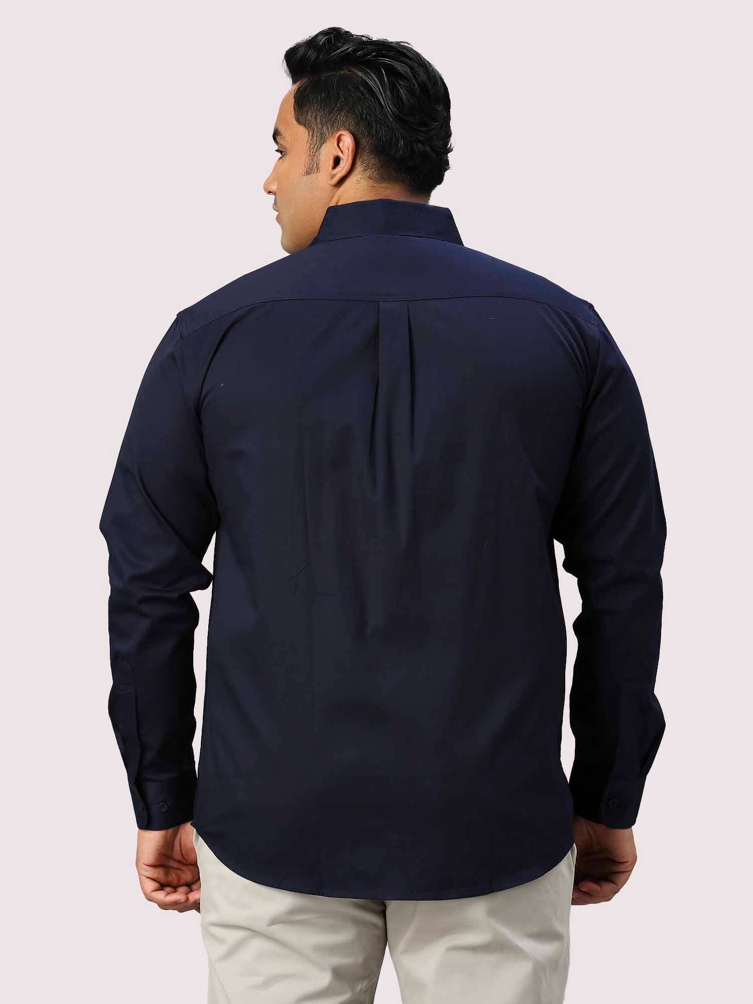 Navy Blue Solid Pure Cotton Double Pocket Full Sleeve Shirt Men's Plus Size - Guniaa Fashions