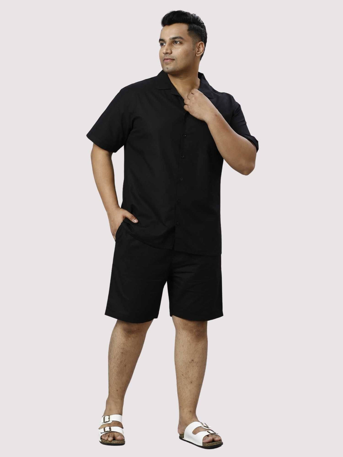 Nero Solid Black Half Co-ords Set Men's Plus Size - Guniaa Fashions